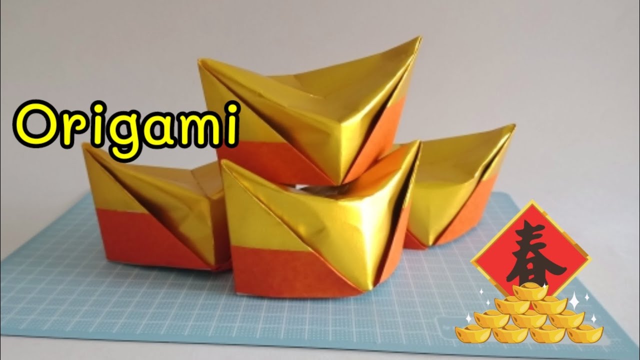 How to make origami gold ingot for Chinese new year วิธีพับทองก้อน
