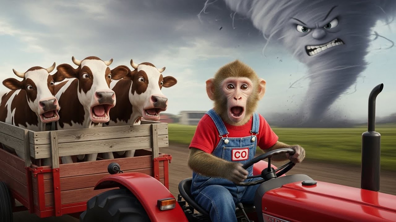 Monkey CO Drives the Crane to Rescue the Cow from a Tornado 🐒🏗️🐄 | CO MONKEY TEAM