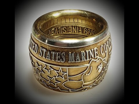 Handcrafted 24k Gold Semper Fidelis USMC Coin Ring