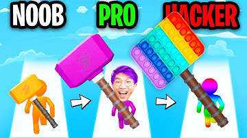 NOOB vs PRO vs HACKER In GIANT HAMMER!? (ALL LEVELS! *SATISFYING APP GAME*)