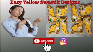 How to make Kundan Yellow Swastik Decoration ideas llEasy kundan swastik designs ll#swastik #kundan