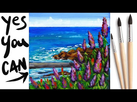 FLOWERS BY THE SEA Beginners Learn to paint Acrylic Tutorial Step by Step Day 24 #AcrylicApril2021