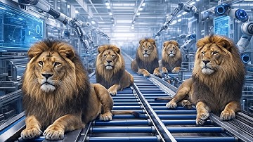 How a Futuristic Factory Handles Lions – Ultra Realistic AI Process!