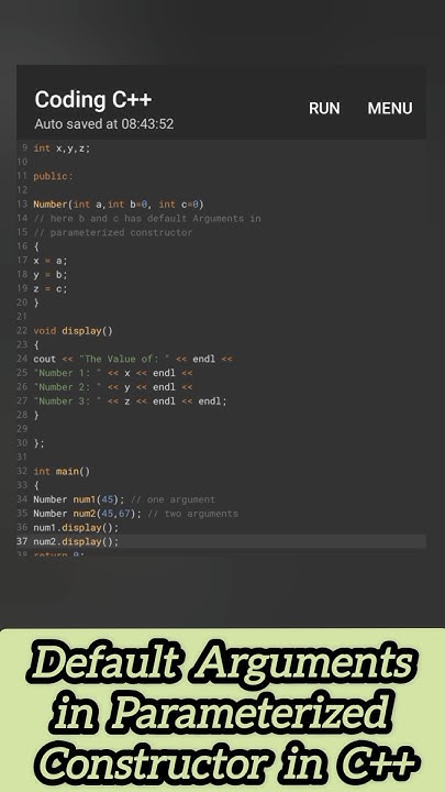 Default Arguments in Parameterized Constructor in C++ #defaultarguments ...