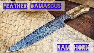 Feather Damascus Ram Horn