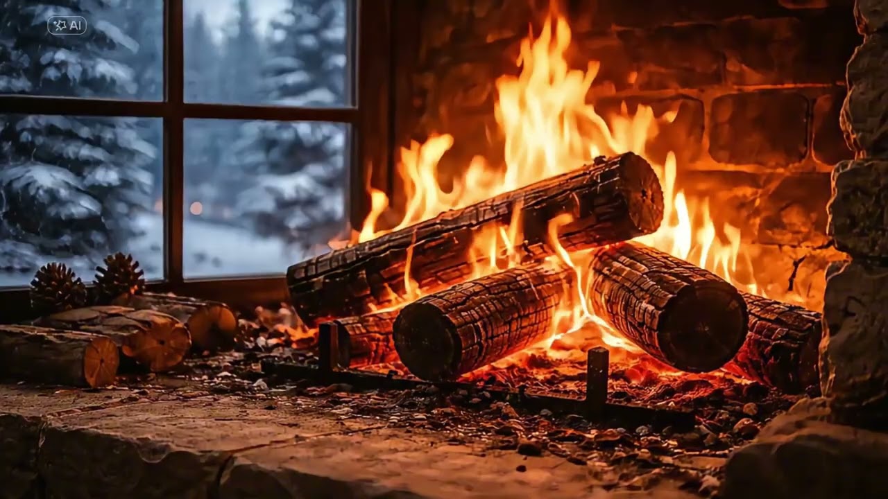 Warm Fireplace by the Window ❄️🔥 4K Cozy Fire Ambience for Deep Relaxation