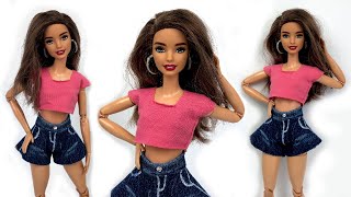 How to Make Barbie Doll Clothes | Easy Clothes for Dolls | Barbie Shorts and Top