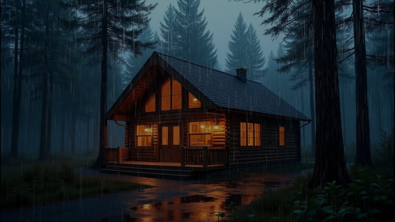 Cozy Cabin Rain Ambience at Midnight🌧️🌲Relaxing Thunderstorm & Forest Sounds for Sleep,Study & Relax