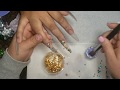 🦋🦚TEAL BUTTERFLY GOLD FLAKE ACRYLIC NAILS TUTORIAL