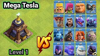 Level 1 Mega Tesla vs All Level 1 TROOPS in coc | warforstar