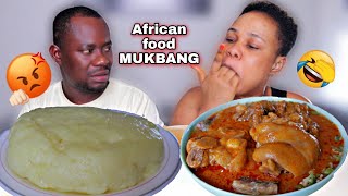 MESSY SMACKING FOOD MUKPRANK ON HUSBAND |FUFU with PEANUT SOUP MUKBANG |AFRICAN FOOD MUKBANG