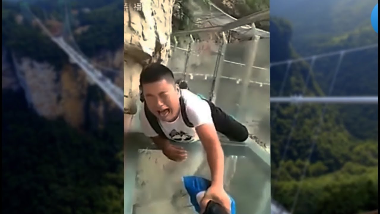 Funny videos 2018 China Glass Bridge Crack Effect YouTube
