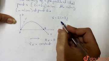 The velocity of a projectile at the initial point A is (2 i+3 j)m/s .Its velocity (in m/s ) at ...