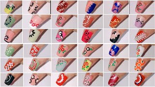 Top 40 floral nailart at home with household items 💅// Easy nail art for beginners 