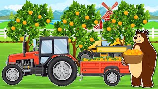 Farmer Working On Farm: Tractor Harvest Orange in The Garden | Tractor, Farm Vehicles and Trucks