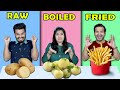Raw Vs Boiled Vs Fried Food Challenge | Food Challenge (Hungry Birds)
