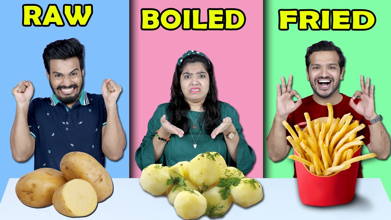 Raw Vs Boiled Vs Fried Food Challenge Food Challenge (Hungry Birds