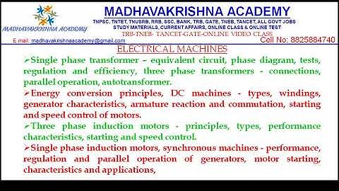 ELECTRICAL MACHINES  SYLLABUS INTRODUCTION-TRB TNEB TANCET GATE EEE