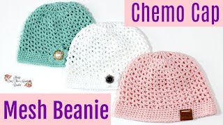 How To Crochet An Easy Mesh Chemo Cap  Summer Chemo Head Gear  Lion Brand Coboo Yarn