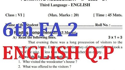 6th FA 2 English question paper 📜 answers
