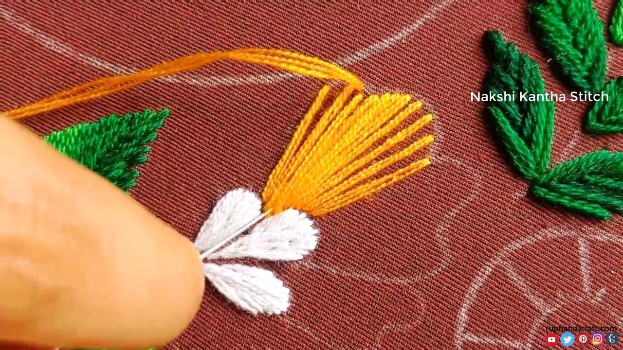 Fancy Cushion Cover Corner Design#14,Hand Embroidery Tutorial,Table Runner/Pillow Cover flower art 3