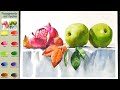 Basic Still Life Watercolor - pomegranate and apples  (sketch & color name view) NAMIL ART