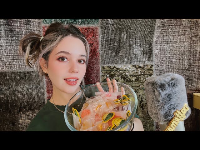 ASMR eating gummies, rambling about candies🍭🍬🍭🍬
