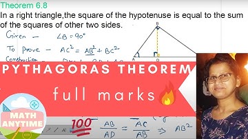 NCERT Class 10  Maths Ch  6 Triangle Theorem 6.8  Pythagoras Theorem