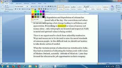 Font size | Font style | Bold | Italic | subscript | superscript | MS Word 2007