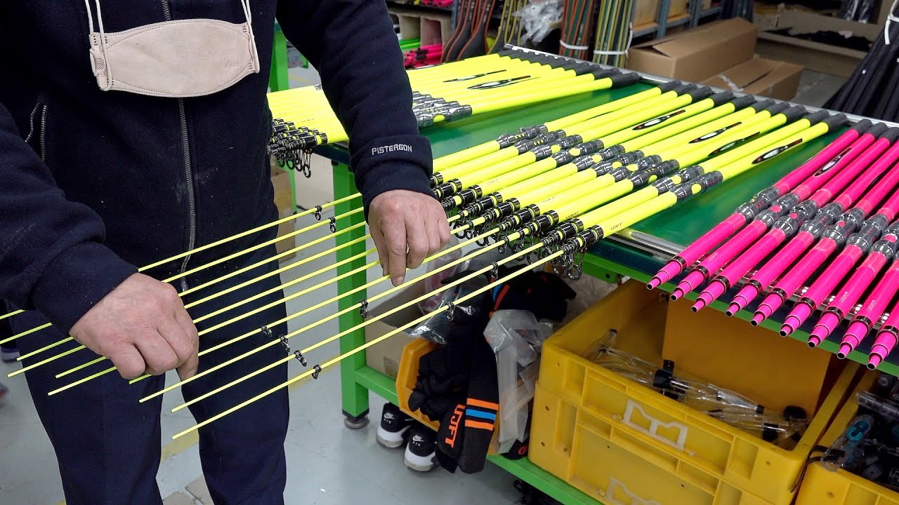 Carbon Fiber Fishing Rod Factory Manufacturing Process. Mass Production of Fishing  Pole in Korea 