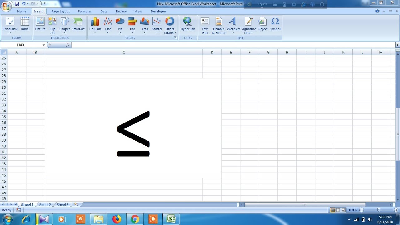 How to type less than or equal to symbol in excel - YouTube