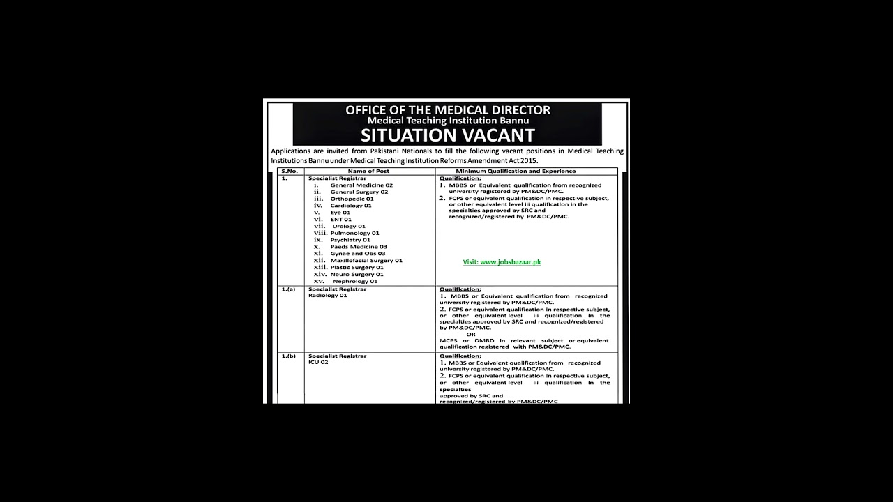 KHALIFA GULNAWAZ TEACHING HOSPITAL,SPECIALIST/TRAINEE VACANT10-2024 Success spectrum job information