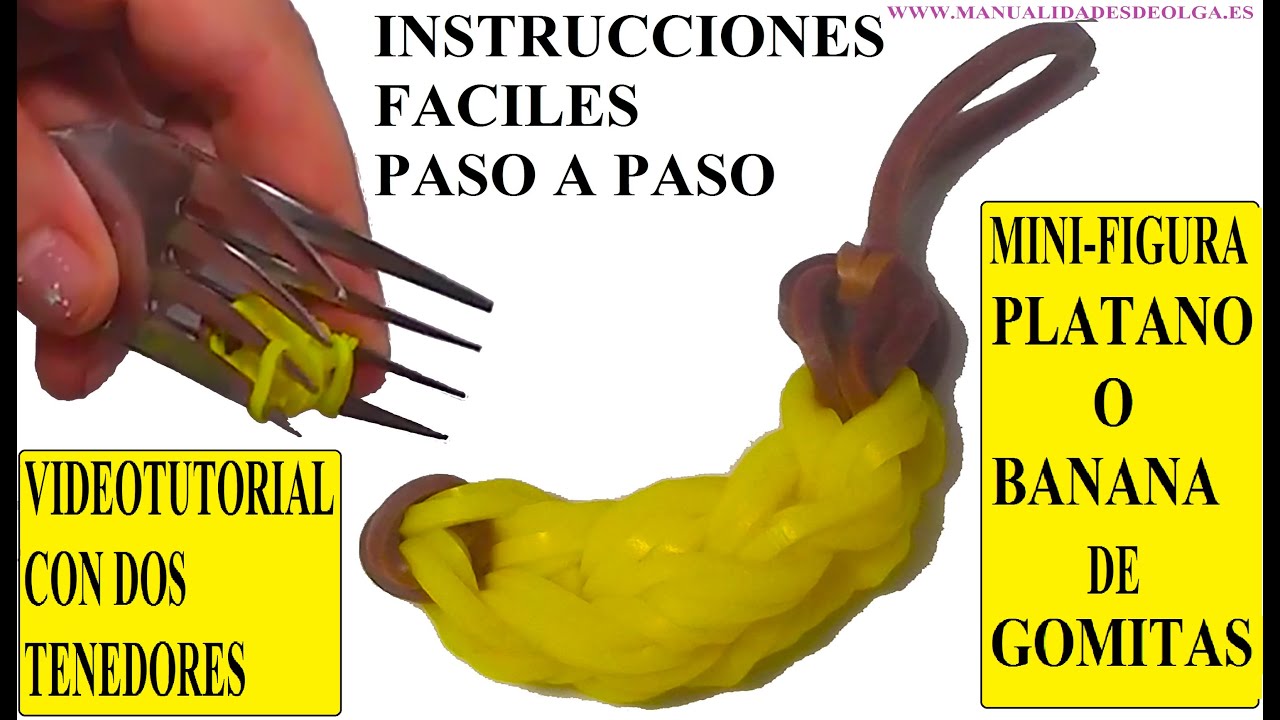 COMO HACER UN PLATANO DE GOMITAS (MINI-FIGURA) CON DOS TENEDORES. BANANA CHARM TUTORIAL DIY.