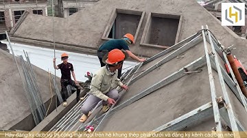 Thi công mái Ngói khung thép hộp mạ kẽm trên mái bê tông dốc tại dự án Yên Bái - 50 căn biệt thự