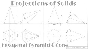 Projections of Solids SG 03 | Hexagonal Pyramid | Cone | Vishal D