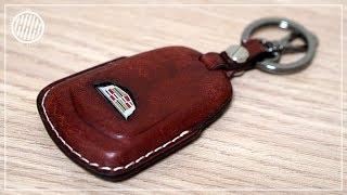 Car Key fob case (Cadillac ATS) Leather crafting | Wet molding leather