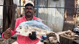 Diamond trevally fish cutting skill/Kasimedu fish market