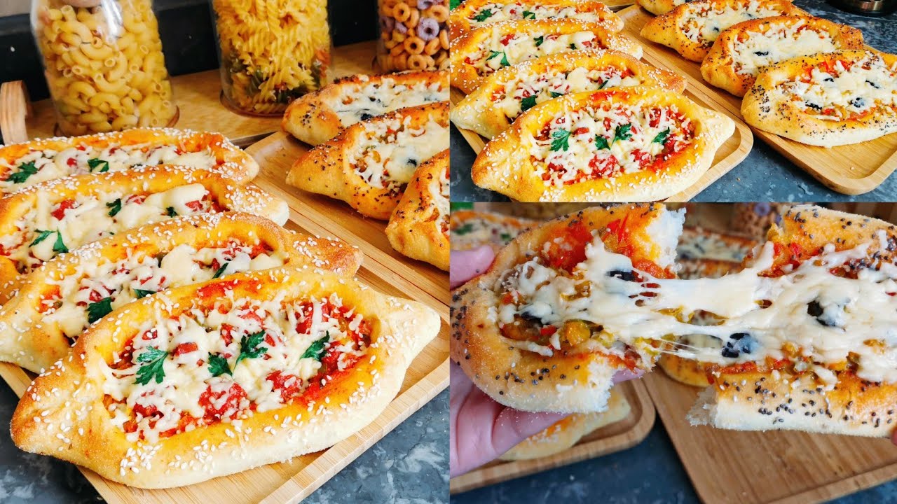 قوارب البيتزا التركية بعجينة قطنية وهشة بلا دليك بلا تمارة بحشوة مختلفة