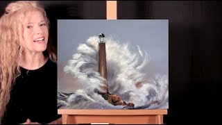 Learn How to Draw and Paint OCEAN WAVE LIGHTHOUSE - Paint and Sip at Home - Acrylic Painting Lesson screenshot 3