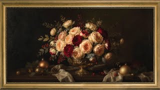 Vintage Christmas Floral Art | Elegant Roses and Peonies in Gold Vase | Frame TV Christmas Décor 4K screenshot 3