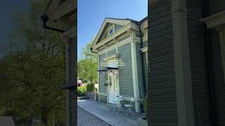 imagine waking up in a train station from the 1800s in Finland, combination of rustic and modern.