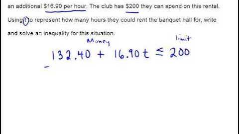Solving a decimal word problem using a two step linear inequality
