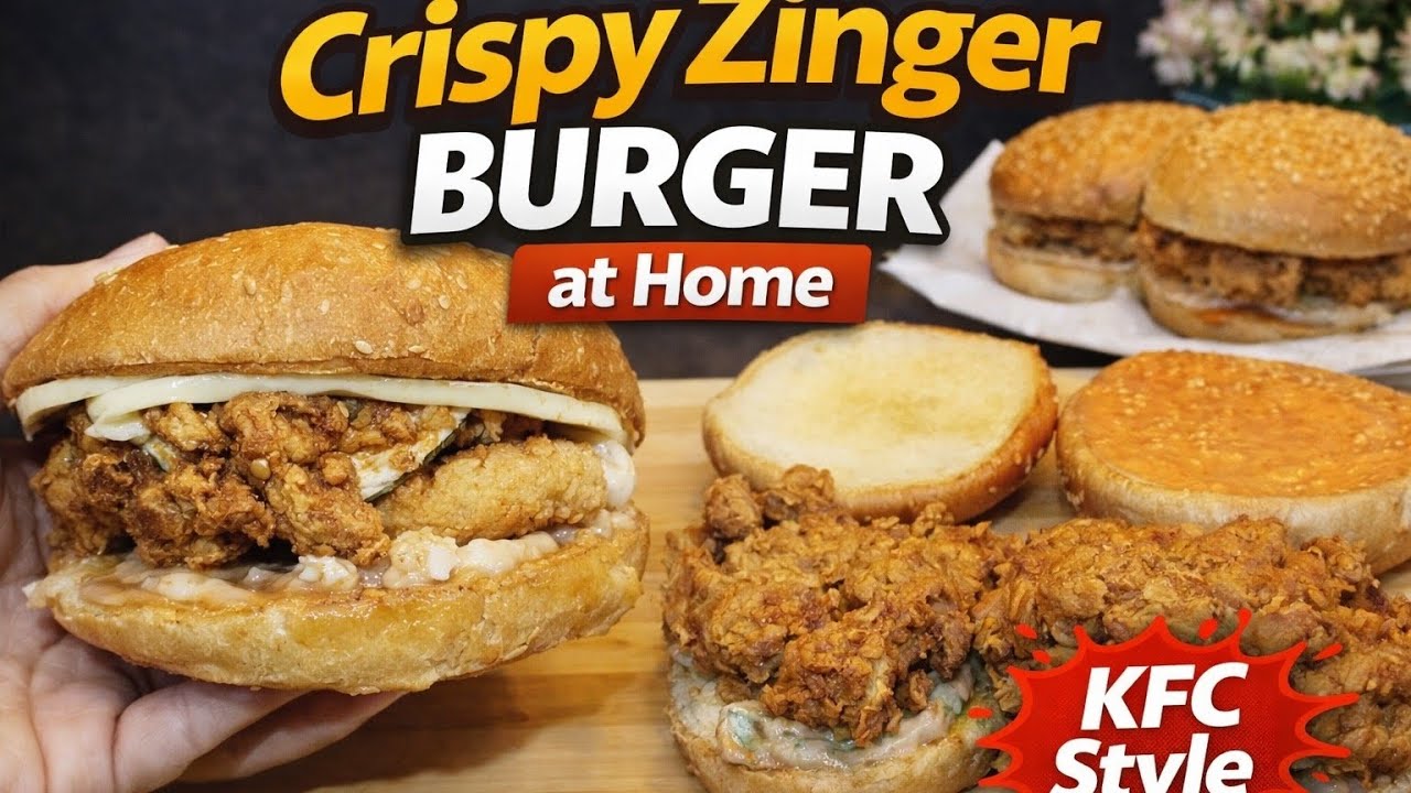 Crispy Zinger Burger at Home | KFC Style | Juicy & Crunchy