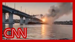 ⁣Video shows Ukraine attack on key bridge used by Russia
