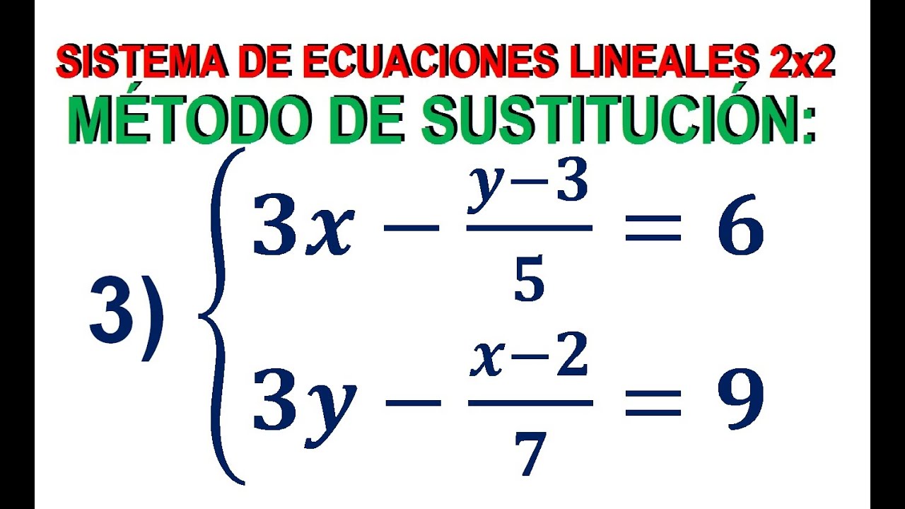 3) SISTEMA DE ECUACIONES LINEALES DE 2X2. MÉTODO DE SUSTITUCIÓN - YouTube