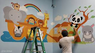 Nursery room Decoration Ideas | Painting Mural Noah's ark | Church Nursery Decor | Baby Room decor