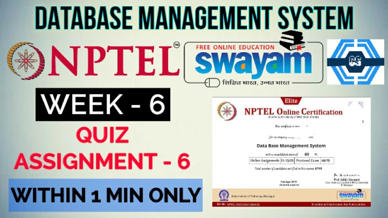 nptel database management system assignment 6 answers