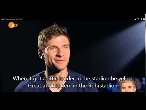 Müller, Neuer and Lahm making fun of Kramer's memory loss during World Cup final