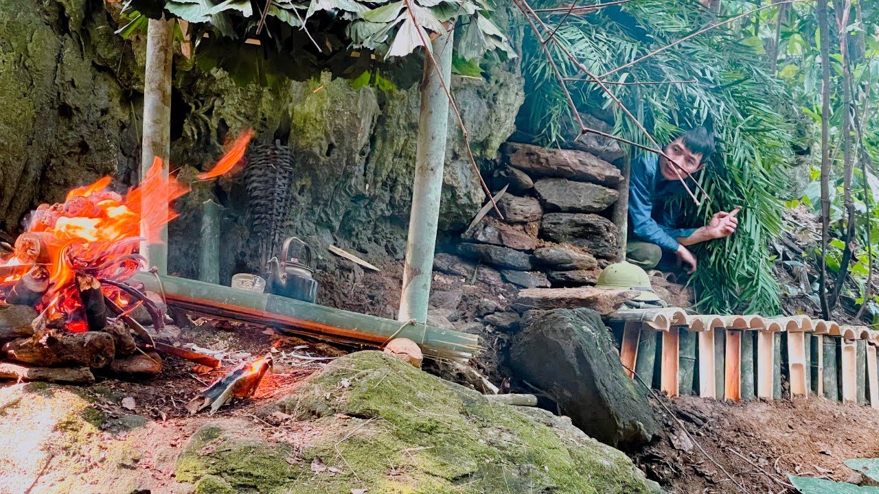 Build a shelter in the cliff, see the wild forest beauty, Part 1