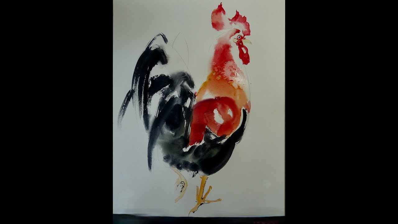 #TUTO #AQUARELLE #le coq #ETUDES TECHINQUE #j'ai essayé de comprendre la technique de ,,,